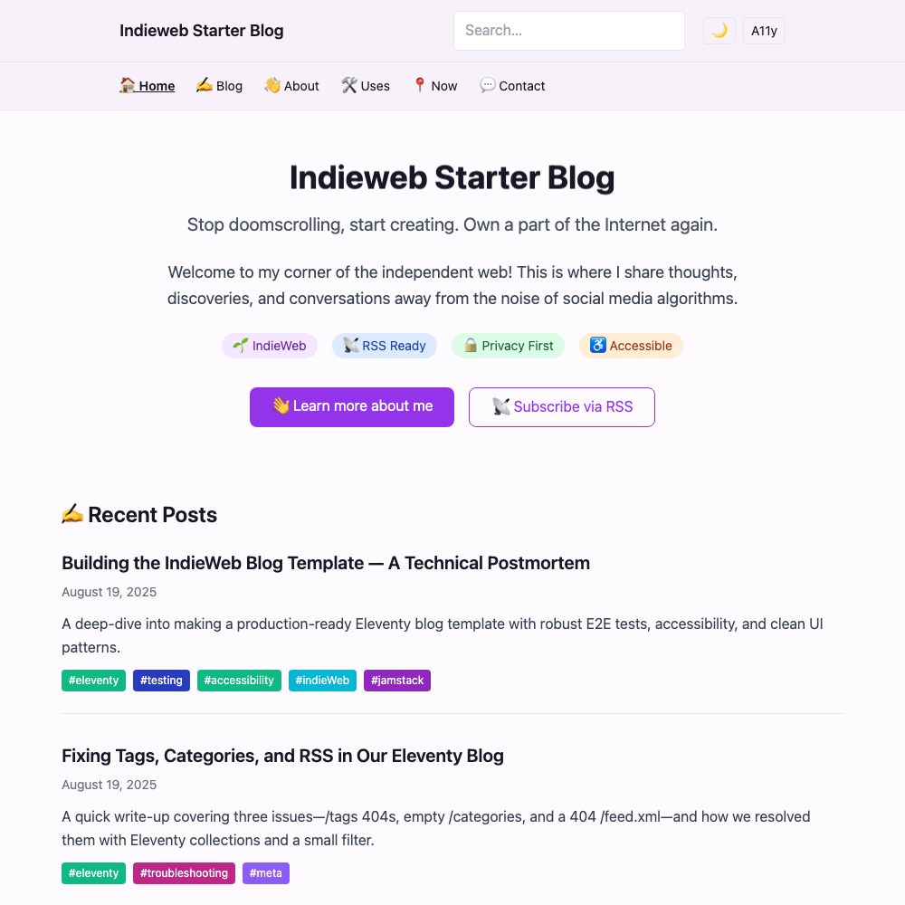 11ty IndieWeb Blog Starter screenshot